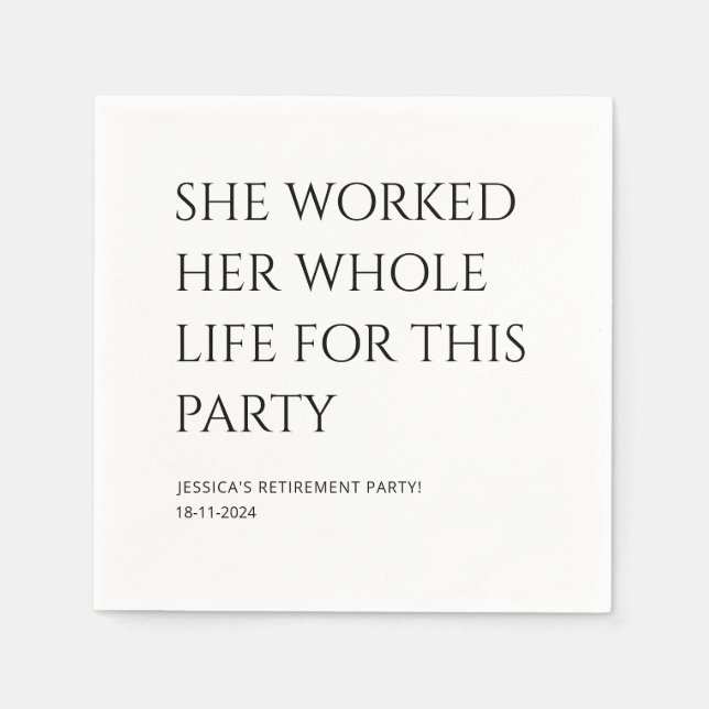 Serviette En Papier Personnalisé Minimal Blanc Funny Retraite partie (Devant)