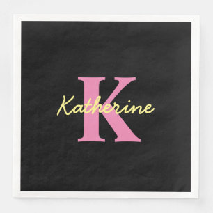 Serviette En Papier Personnalisé Monogramme Noir moderne