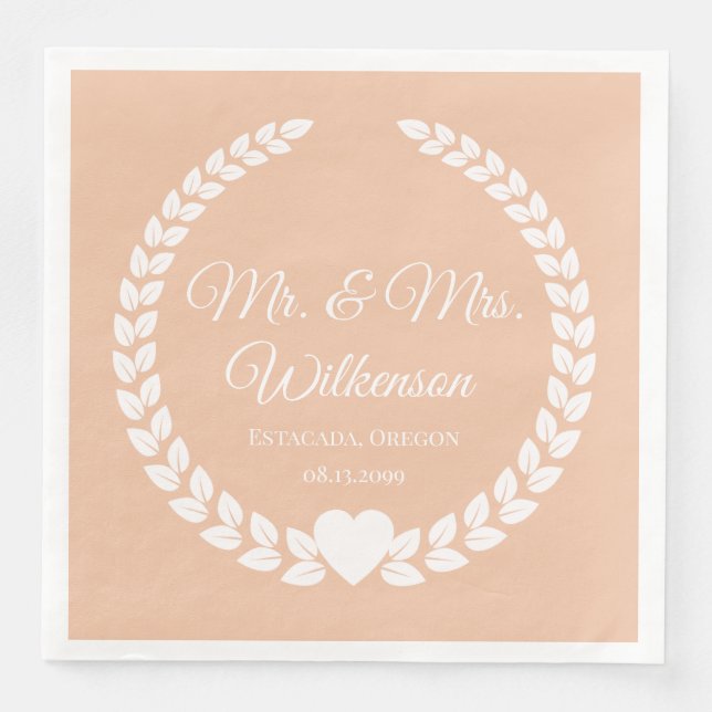 Serviette En Papier Personnalisé Mr & Mrs Bride et Groom Newlyted (Devant)