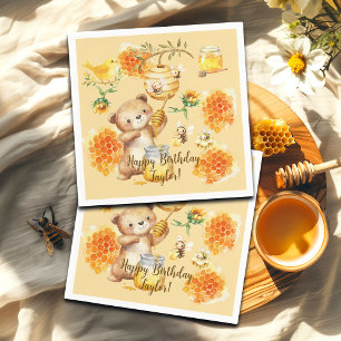 Serviette En Papier Personnalisé Nom Honey Bear Bees Anniversaire