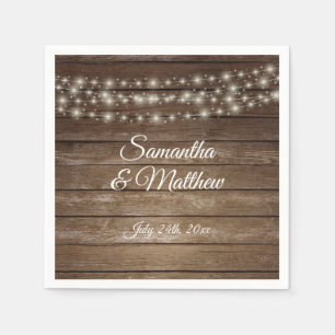 Serviette En Papier Personnalisé Rustic Country Wood Lights Mariage