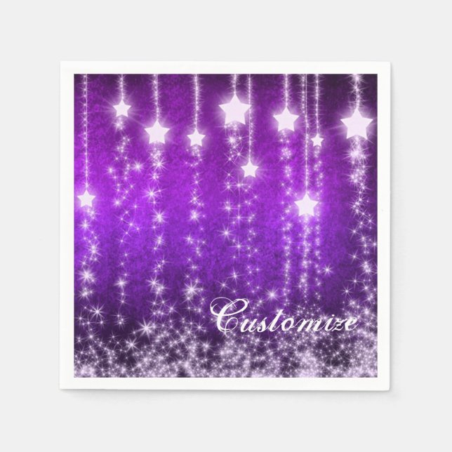 Serviette En Papier Personnalisé Violet Étoiles de chute Holiday Napki (Devant)