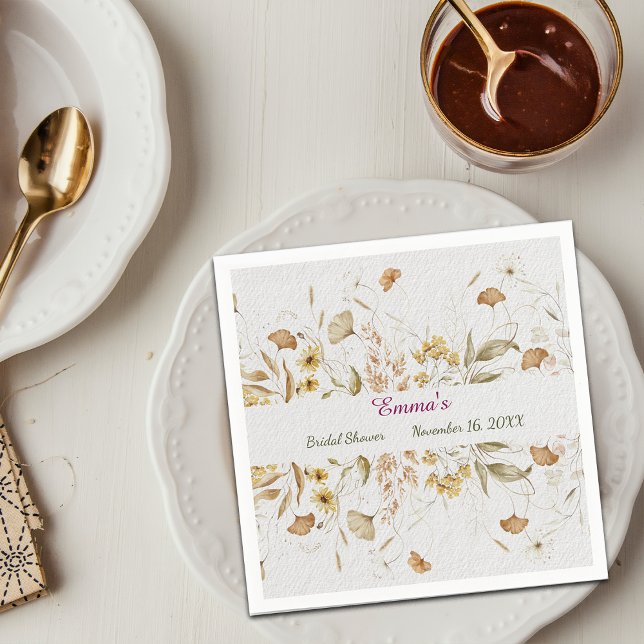 Serviette En Papier Personnaliser de Fête des mariées botanique rustiq (Créateur téléchargé)
