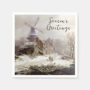 Serviette En Papier Personnaliser le paysage Vintage de la neige de mo