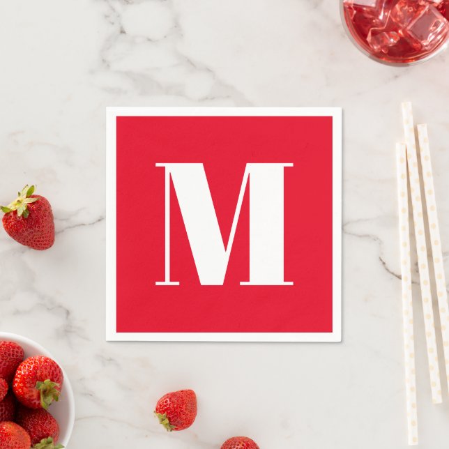 Serviette En Papier Personnaliser monogramme rouge initial blanc (En situation)