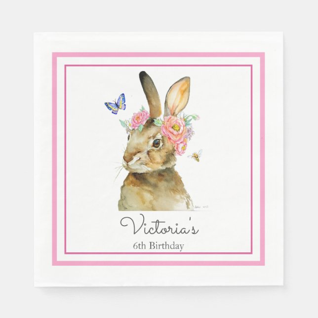 Serviette En Papier Personnaliser Papier Lièvre de Napkin avec fleurs (Devant)