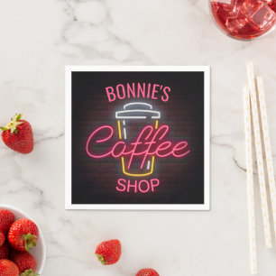 Serviette En Papier Personnalized NAME Neon Style Coffee Shop Custom