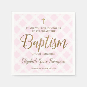 Serviette En Papier Pesonalized Baby Girl Modern Gold rose Baptême