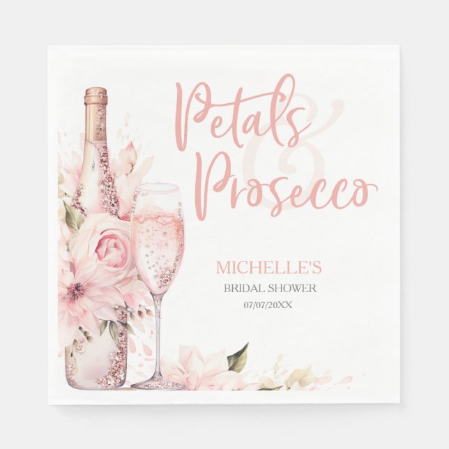Serviette En Papier Pétales de saumon rose pâle et Floral de Prosecco (Devant)