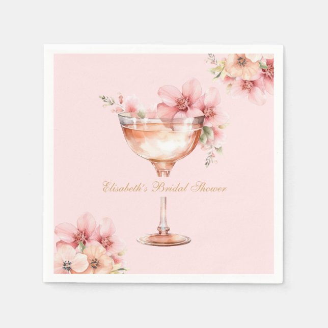 Serviette En Papier Pétales d'or rose et cocktail Prosecco (Devant)