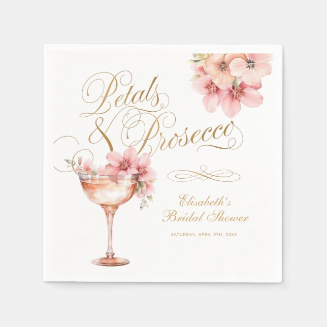 Serviette En Papier Pétales d'or rose et cocktail Prosecco (Devant)
