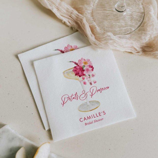 Serviette En Papier Pétales et parrain marié (Petals and Prosecco Bridal Shower Customized Paper Napkins)