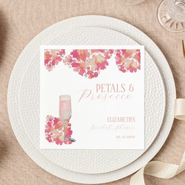 Serviette En Papier Pétales et poursuites Fête des mariées rose floral (Créateur téléchargé)