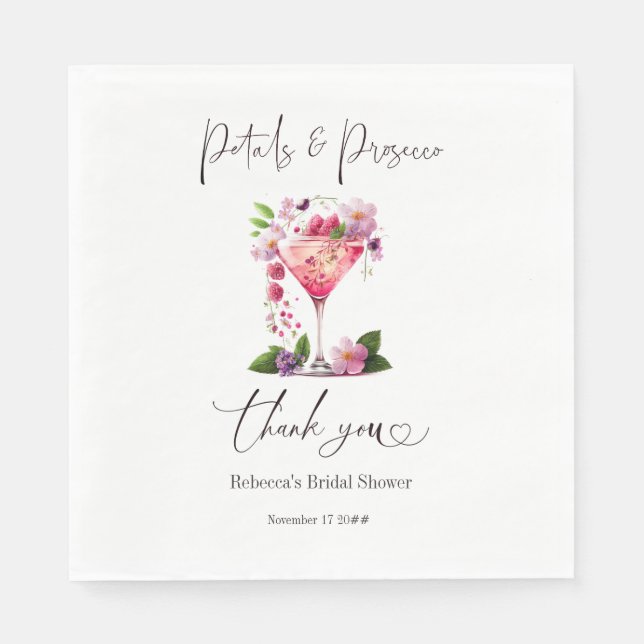 Serviette En Papier Pétales et Prosecco Fête des mariées florale rose  (Devant)