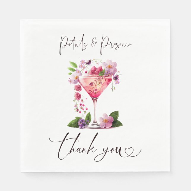 Serviette En Papier Pétales et Prosecco Fête des mariées florale rose  (Devant)
