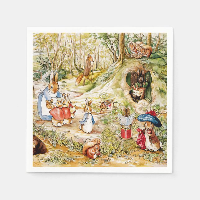 Serviette En Papier Peter le lapin dans les bois (Devant)