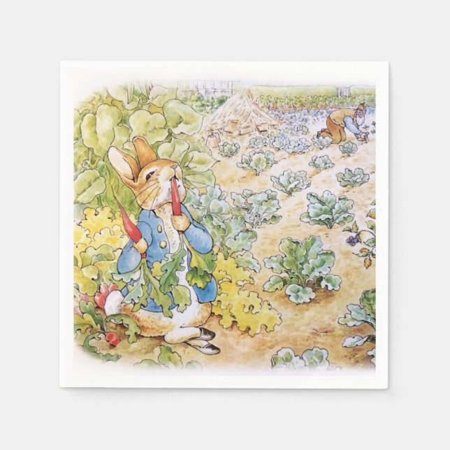 Serviette En Papier Peter le lapin mange des carottes (Devant)