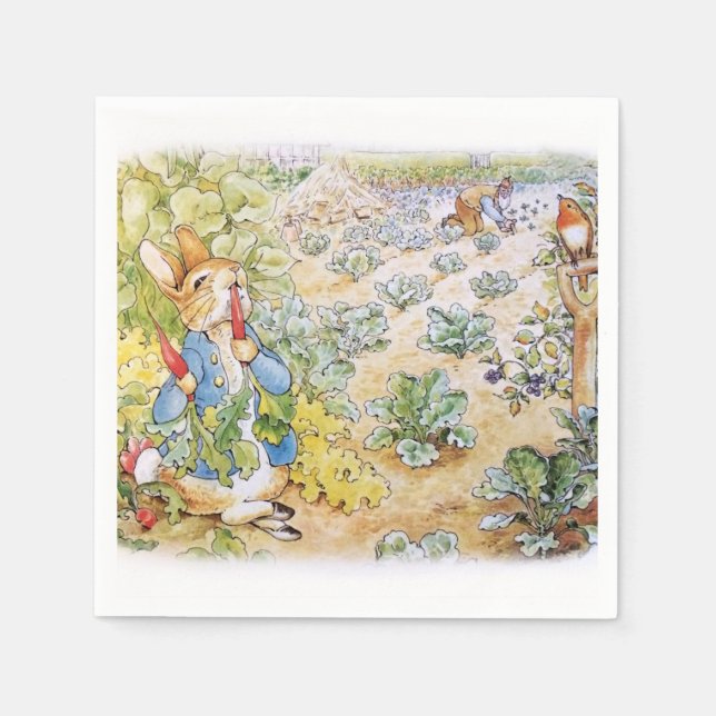 Serviette En Papier Peter le lapin mange des carottes (Devant)
