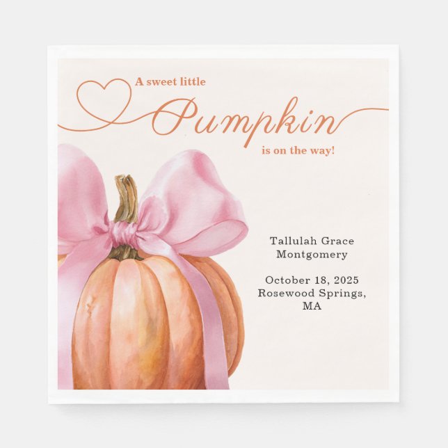 Serviette En Papier Petit Baby shower Citrouille - Chute de Bow Rose (Devant)