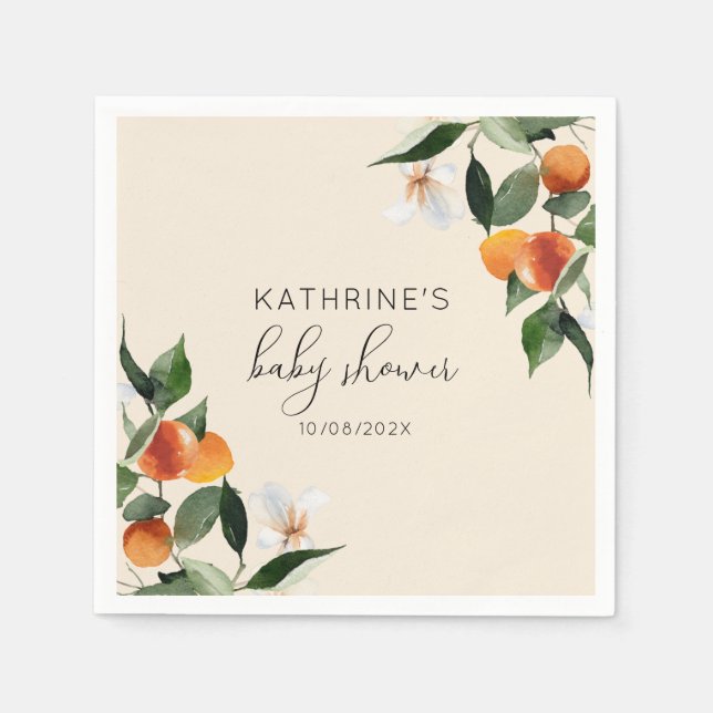 Serviette En Papier petit baby shower d'agrumes d'aquarelle (Devant)