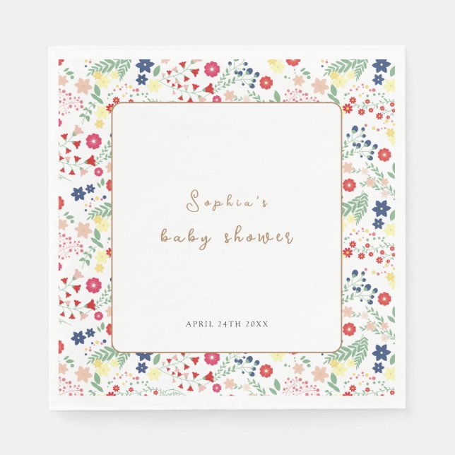 Serviette En Papier Petit Baby shower Fleur sauvage simple (Devant)