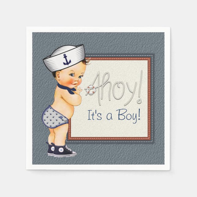 Serviette En Papier Petit Baby shower marin (Devant)