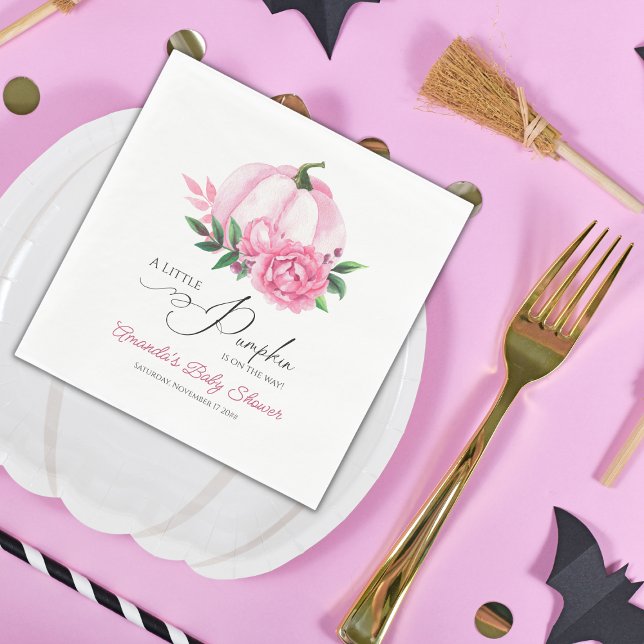 Serviette En Papier Petit Baby shower Rustique rose-rose-blanc Citroui (Créateur téléchargé)