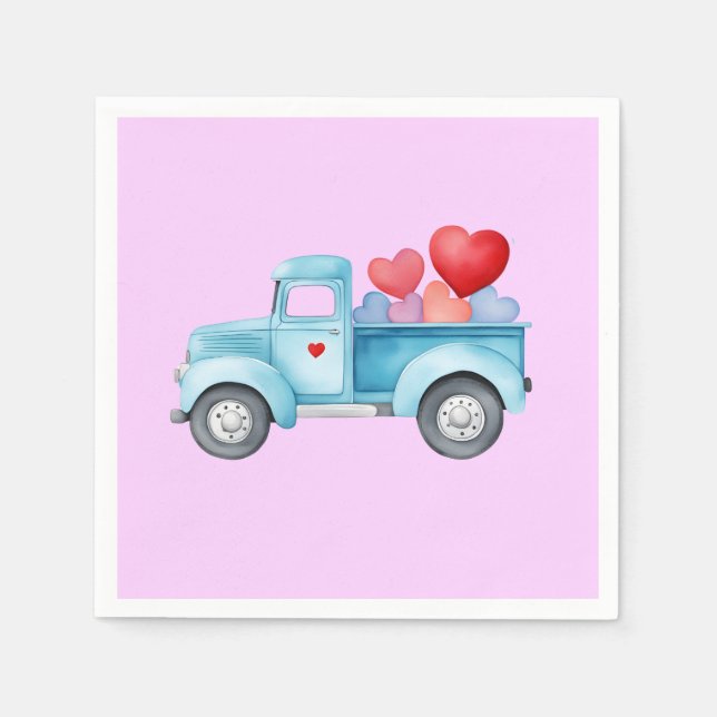 Serviette En Papier Petit Camion bleu Saint Valentin (Devant)