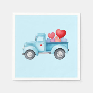 Serviette En Papier Petit Camion bleu Saint Valentin