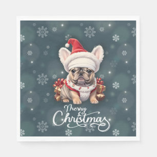 Serviette En Papier Petit Chien à taureaux français Santa Hat Joyeux N