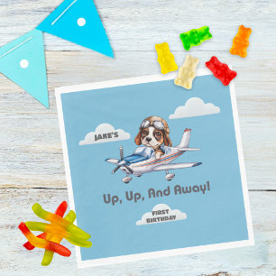 Serviette En Papier Petit Chien Pilote &Plan Cessna, Voyage, Premier A