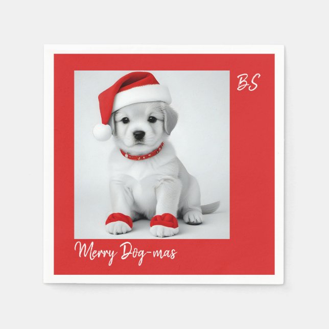 Serviette En Papier Petit chiot déguisé | Fête de Noël (Devant)