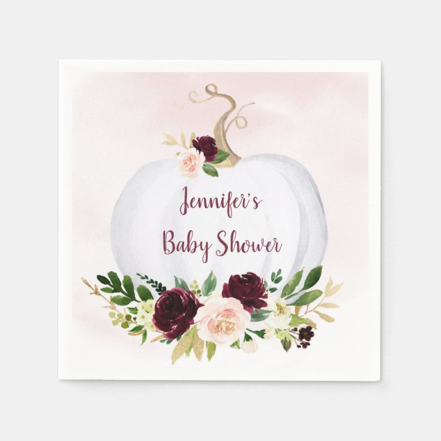 Serviette En Papier Petit Citrouille Pink Gold Baby shower Bourgogne (Devant)