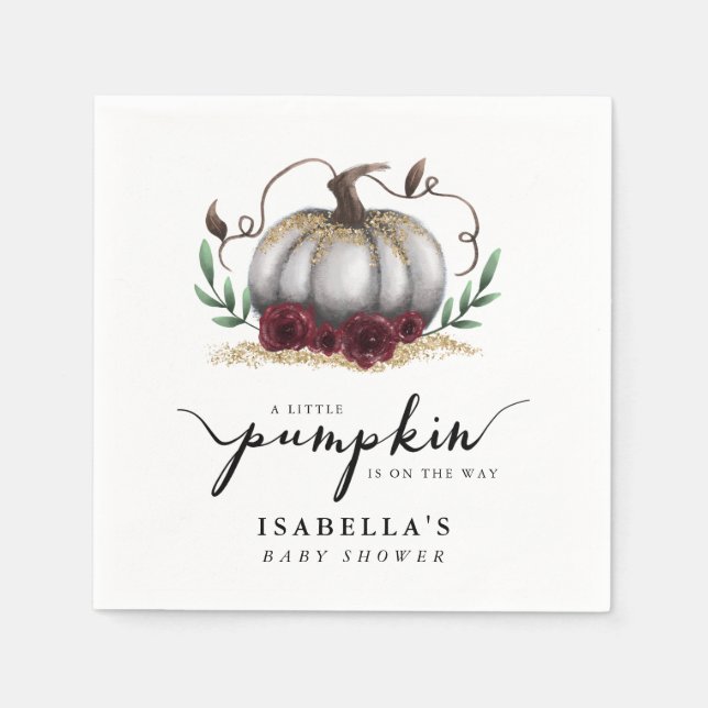 Serviette En Papier Petit Citrouille Sur Le Chemin Baby shower Blanc (Devant)