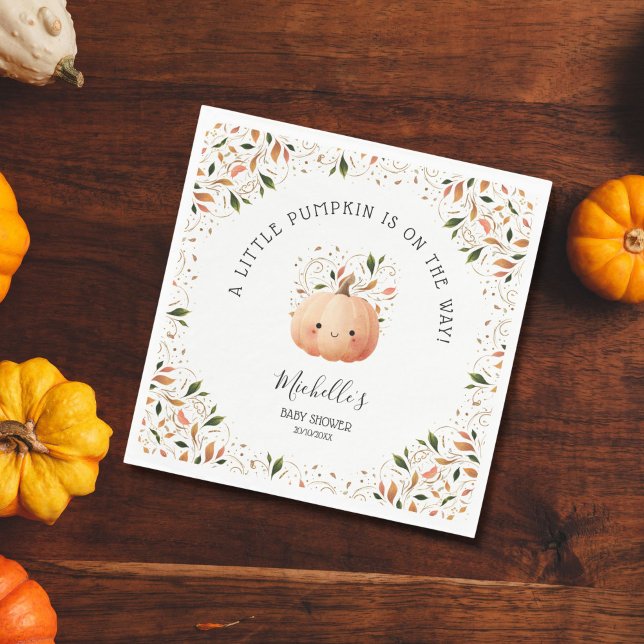 Serviette En Papier Petit Citrouille sur le chemin Chute Baby shower f (CUTE WATERCOLOR KAWAI PUMPKIN FALL BABY SHOWER)