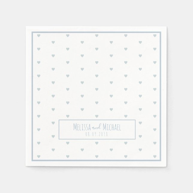 Serviette En Papier petit coeur bleu pâle motif sur mariage blanc (Devant)
