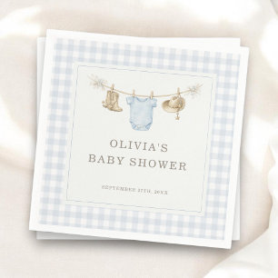 Serviette En Papier Petit Cow-Boy Gingham Bleu Fête de Naissance Garço