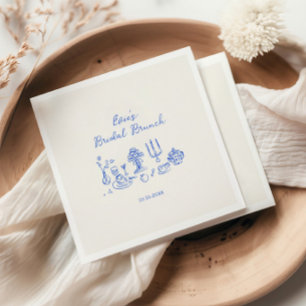 Serviette En Papier Petit Déjeuner Mariée Bleu Dessiné à la Main