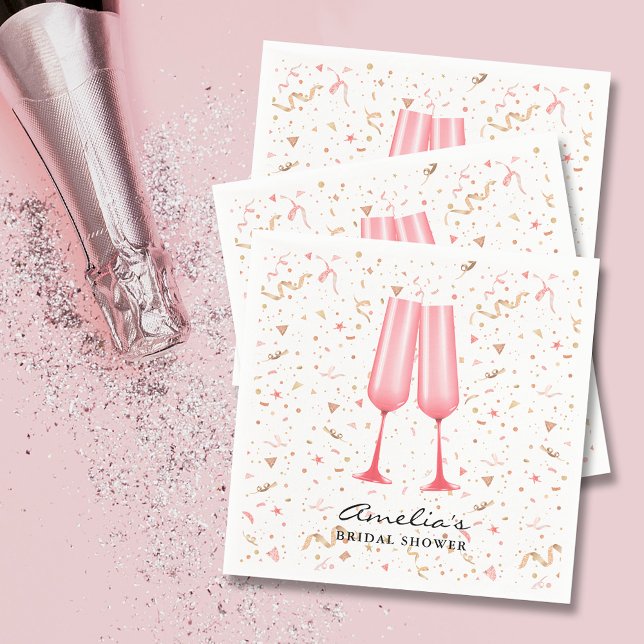 Serviette En Papier Petit-déjeuner rose et Champagne Shower de mariage (Pink champagne glasses brunch and bubbly bridal shower napkins)