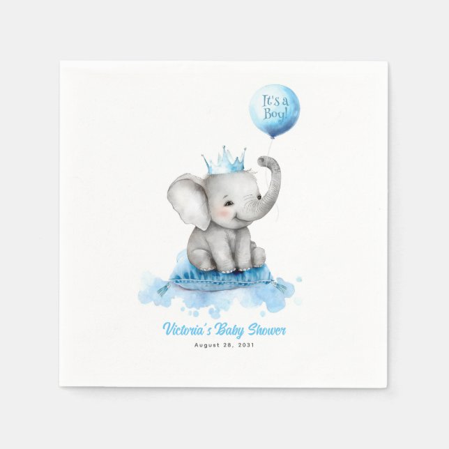 Serviette En Papier Petit éléphant Prince mignon Baby shower bleu (Devant)