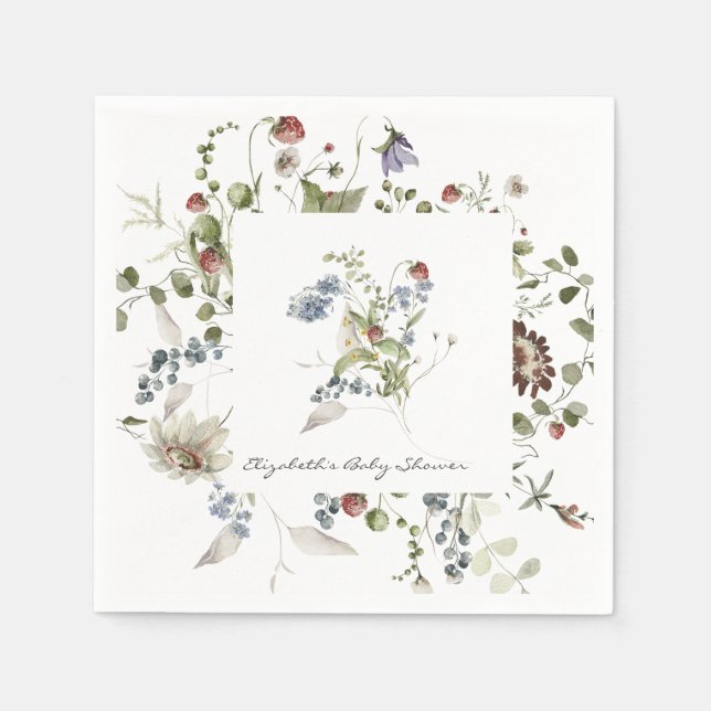 Serviette En Papier Petit Fleur sauvage Baby shower Floral serviettes (Devant)