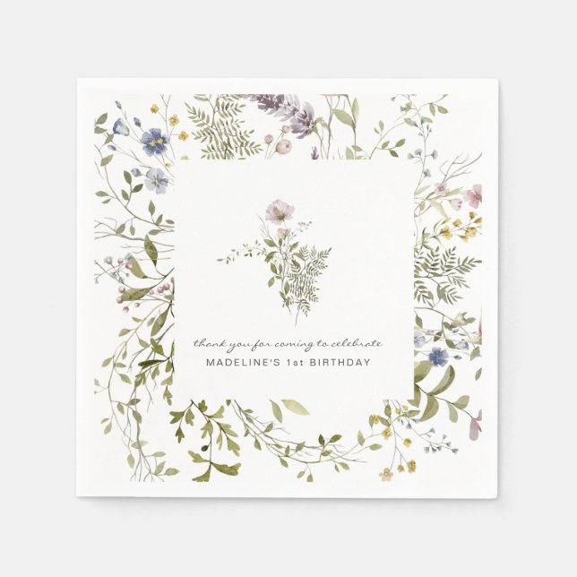 Serviette En Papier Petit Fleur sauvage | Fête d'anniversaire florale (Devant)