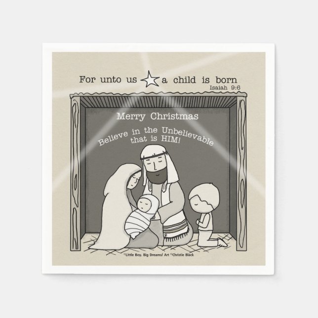 Serviette En Papier Petit garçon à Noël Manger-Joyeux (Devant)