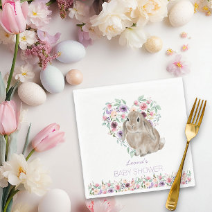 Serviette En Papier Petit Lapin Baby shower Floral Amour Coeur