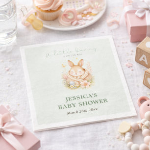 Serviette En Papier Petit Lapin Vert Sauge en Route Baby Shower