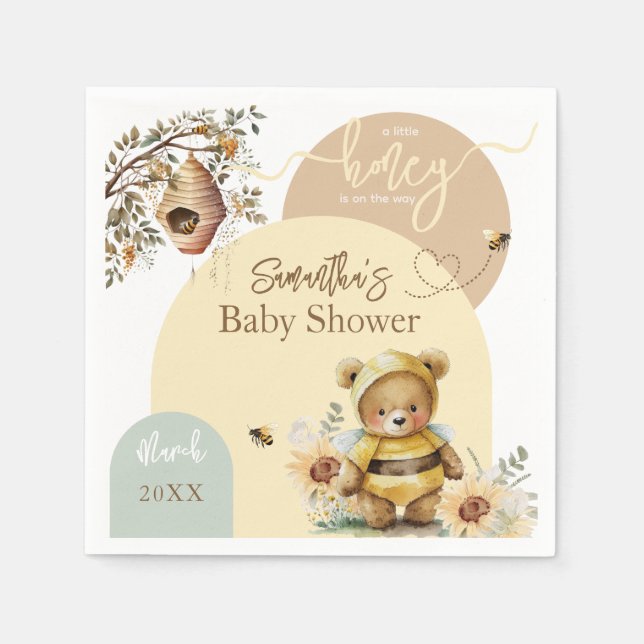 Serviette En Papier Petit miel Baby shower de l'ours des abeilles (Devant)