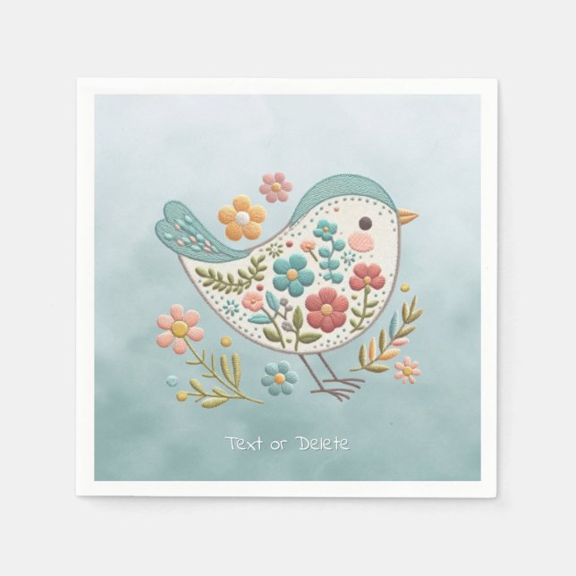 Serviette En Papier Petit Oiseau Bleu Fleurs Roses serviettes (Devant)