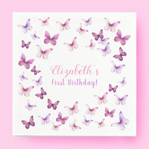 Serviette En Papier Petit Papillon premier anniversaire bébé fille
