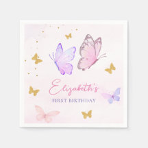 Petit Papillon rose violet or fille Anniversaire