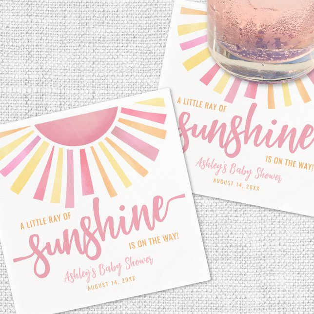 Serviette En Papier Petit Rayon Rose Du Baby shower Solaire (Pink Little Ray Of Sunshine Sun Baby Shower Napkins)
